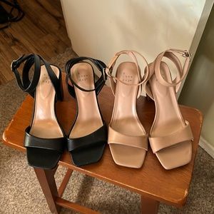 Two pairs of sandals, black and tan. Will be sold separately or together.